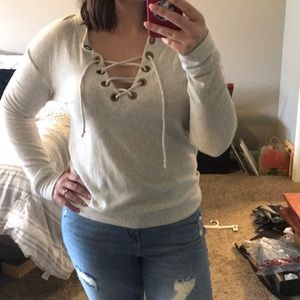 Lace up sweater